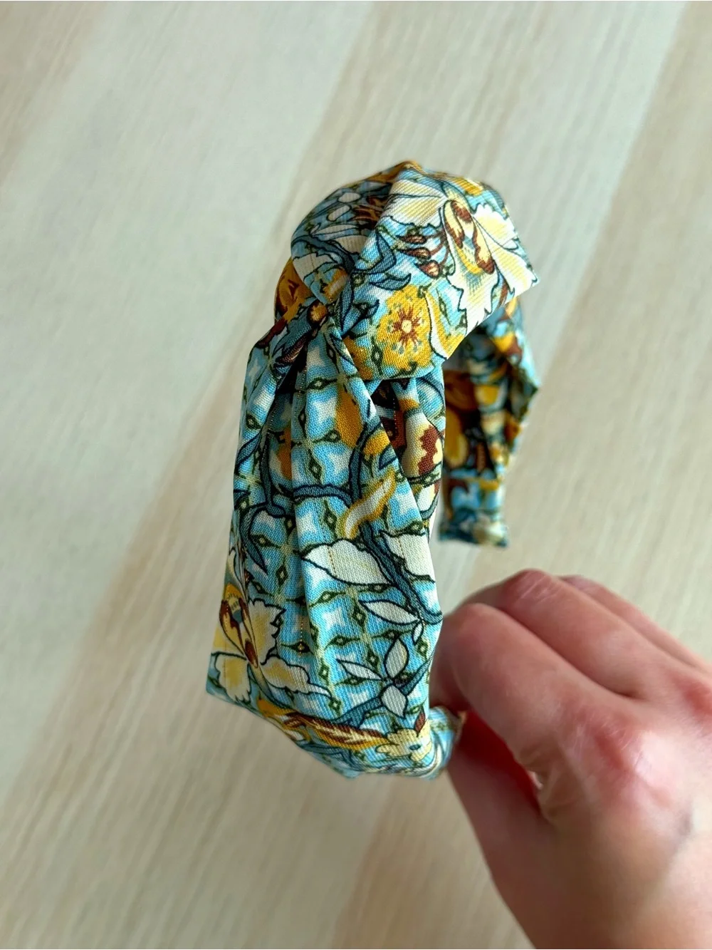 Anthropologie Mosaic Knotted Headband Floral Aqua Green Mustard Boho Bohemian